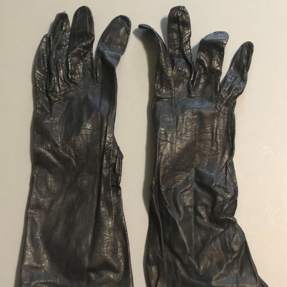 VINTAGE BLACK KISLAV KID LEATHER FRENCH DRIVING OR EVENING GLOVES SIZE 7